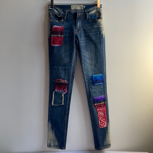 Free People Artisan Delux Patch Boho Jeans Sz 24 - Picture 2 of 11